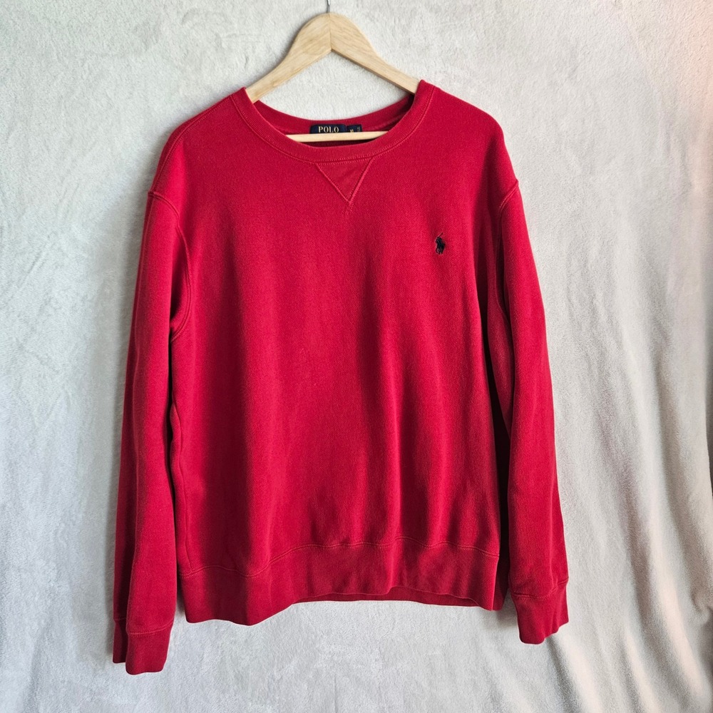 Polo Ralph Lauren Mens XL Red Crewneck Sweatshirt Navy Pony Fleece Pullover